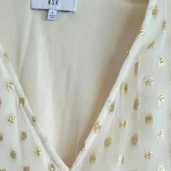 NSR NICOLA METALLIC DOT MIDI DRESS IN IVORY size large - Picture 8 of 14